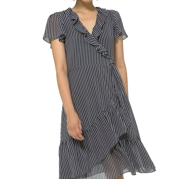 Michael Kors Womens Striped Asymmetrical Dress, Black, Small