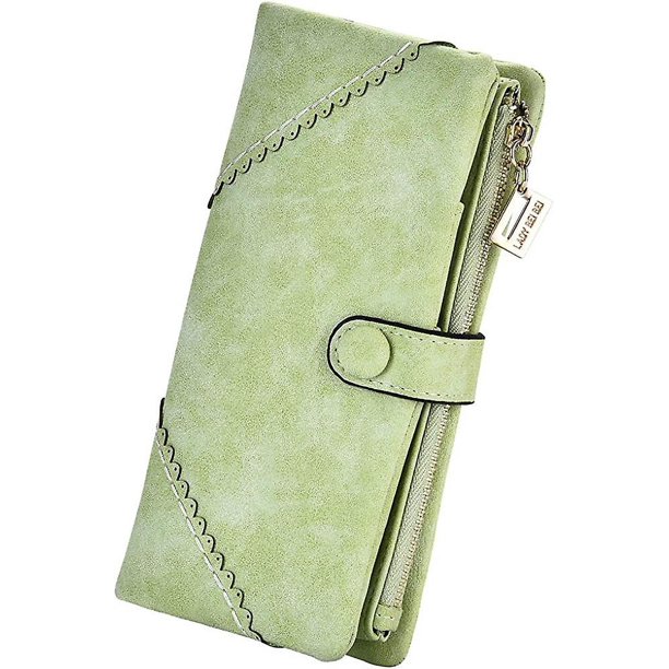 Bolsa de Herramientas YONGSHENG Cartera de Mujer Verde Claro Bolsa Plegable de Cuero Vegano Organizador de Tarjetas de Gran Capacidad Monedero Largo con Hebilla para Niñas Color Caramelo