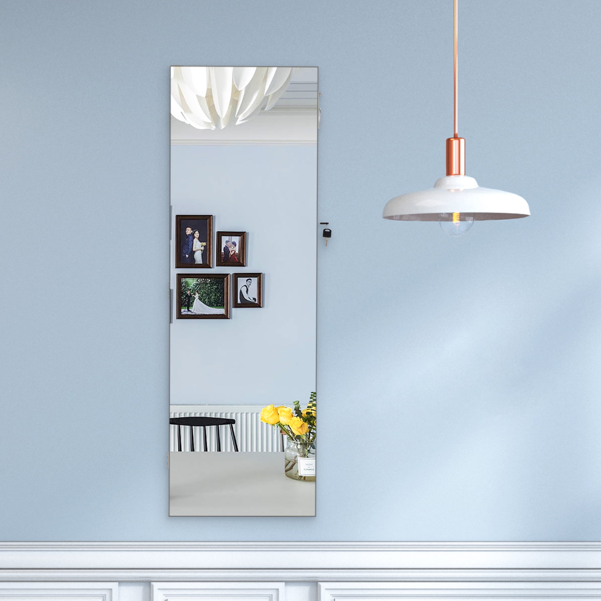 Resenkos LED Light Mirrored Jewelry Cabinet with Storage Drawer, Door/Wall Jewelry Armoire with Full-Length Mirror White Resenkos LED Light Mirrored Jewelry Cabinet with Storage Drawer, Door/Wall Jewelry Armoire with Full-Length Mirror White