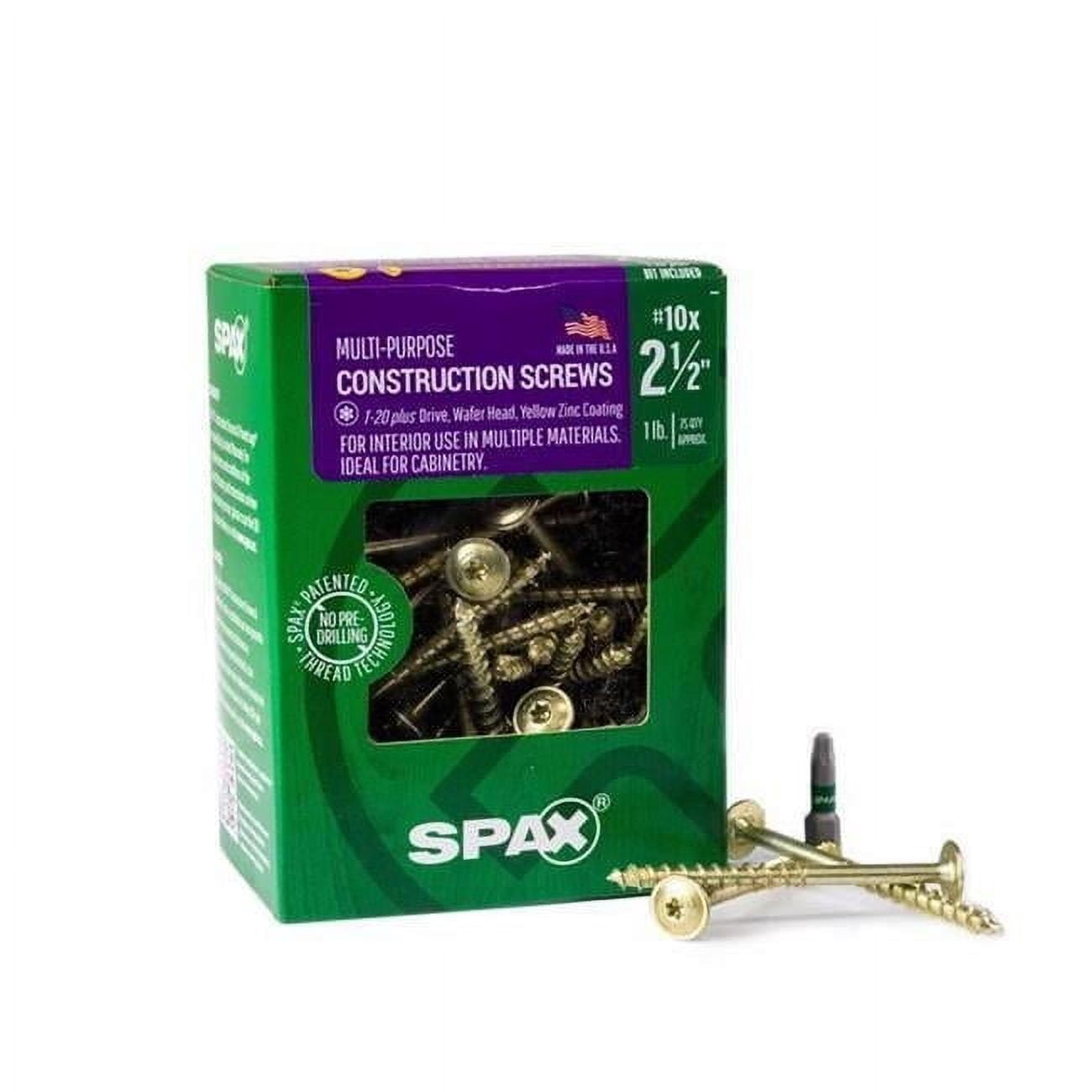Spax 5040839 10 x 2.5 in. Multi-Material No. T-20 Plus Wafer Head Construction Screws, Yellow- 1 lbs - Pack of 75