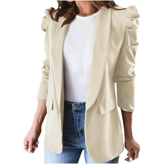 Meichang Blazers for Women Business Casual Lapel Ruffle Long Sleeve Suit Elegant Open Front Cardigan Formal Office Blazer Solid Jacket