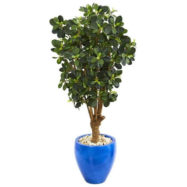Nearly Natural 9506 50 in. Panda Ficus Artificial Tree in Blue Planter