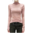 thumbnail image 2 of ClodeEU Womens Turtleneck Long Sleeve Shirts,Ribbed Slim Fit Basic Lightweight Thermal Underwear Tops Pink,Womens Plus M, 2 of 7