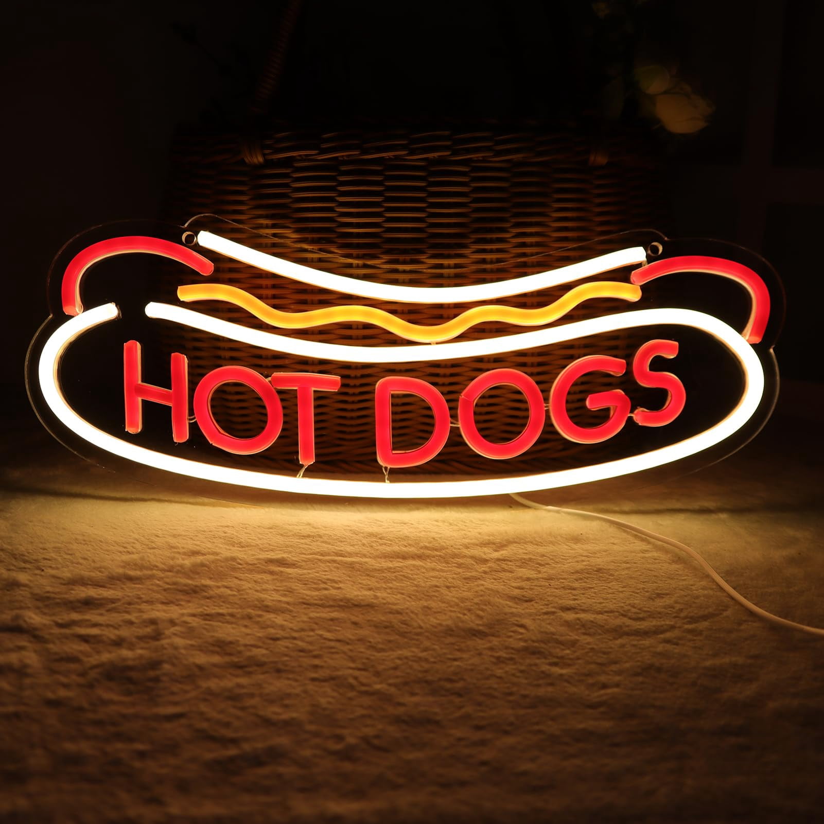 JFLLamp LED Neon Sign Hot Dog Shape Warm Light USB Powered Acrylic Wall Decor Lamp for Restaurant Party Bedroom Decoration