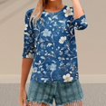 thumbnail image 7 of HLKJKLS Long Sleeve Shirts For Women 3/4 Sleeve Spring Print Round Neck Loose T Shirt Fashion Polyester Spandex Casual Blue S-3Xl, 7 of 7