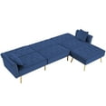 thumbnail image 6 of Blue Velvet Sectional Sofa, Home Furniture Reversible Sectional Sofa Couch, Modern L-Shape Sectional Sofa with Golden Legs, Movable Ottoman, 2 Pillows, Mid Century Couches for Living Room, 6 of 11