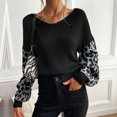 thumbnail image 4 of Suéter de manga de leopardo para mujer, suéter informal suelto con cuello en V, Top de punto con costura de leopardo, suéter de manga larga con farol negro L, 4 of 6