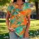 thumbnail image 4 of Xuyuer Vintage Style Raglan Sleeve Button Top - Women's Fashion Casual Printed V-Neck Loose Sleeve Blouse for Weekend Outings, Retro Inspired Spring Summer Fashion & Boho Chic Wardrobe Staple, 4 of 6