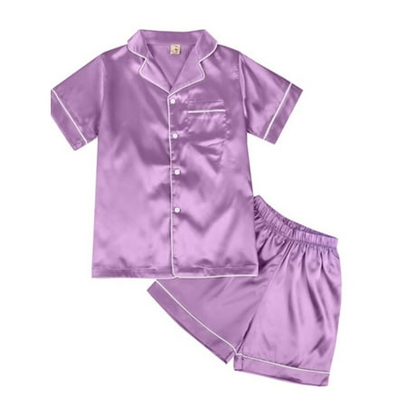 

Toddler Boys Girls Pajamas Short Set Baby Button Down Sleepwear Little Kids Sleep Shirt & Shorts PJ Set 2 Piece Sleepwear Button-Down Soft Nightwear Summer Nightie 4-9T Purple