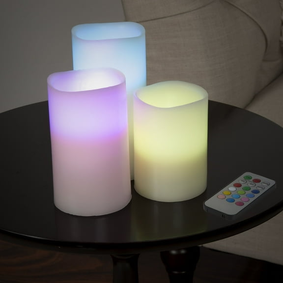 Lavish Home 3-Piece LED Color Changing Flameless Candle Set with Remote