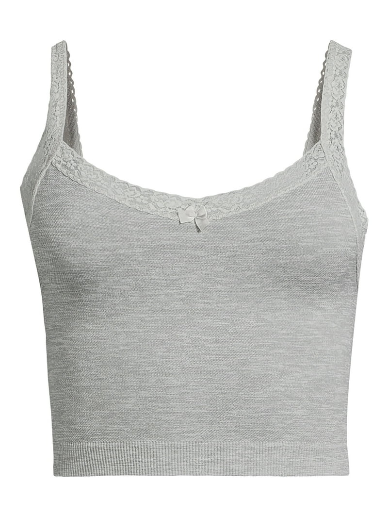 No Boundaries Pullover Sleeveless Lace Trim Grey Heather Cami Tops