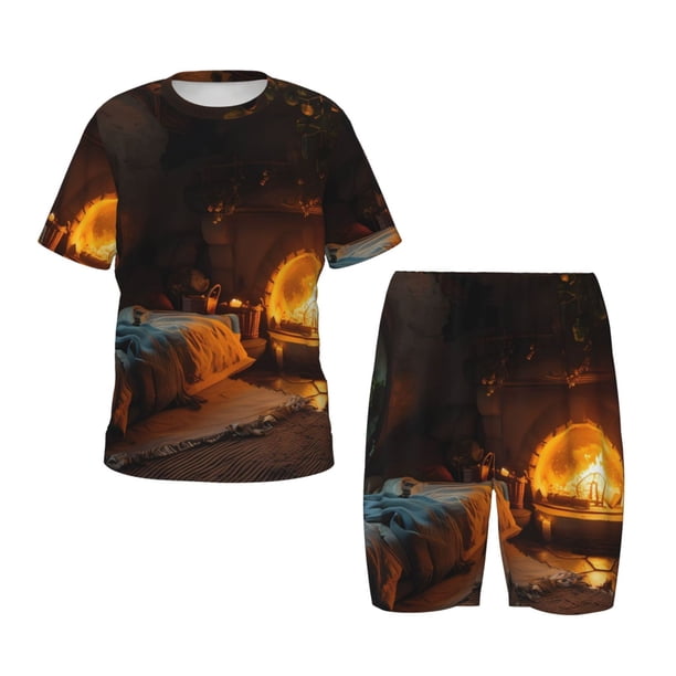 Balery Cozy Tree Hole Cabin Conjunto de Pijama Infantil de Manga Corta con Estampado – Ropa de Dormir de Algodón Suave-XX-Large