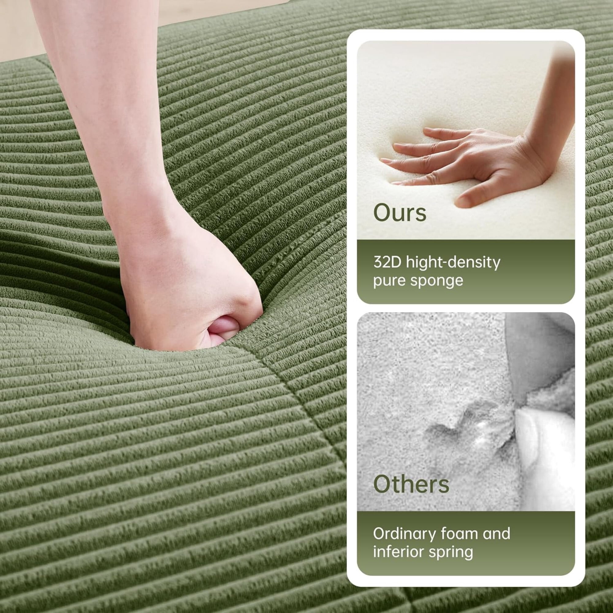 DEALTOPS 82" Oversized Corduroy Loveseat Sofa, Comfy 2-Seater Couch for Living Room & Bedroom, No Assembly, Green