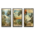 thumbnail image 2 of Designart "Vintage Florida Collage of Palm Trees and Beach II" Florida Framed Wall Art Set Of 3 - Green Modern Frame Gallery Set For Office Decor, 2 of 6