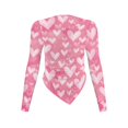 thumbnail image 2 of Xoenoiee Pink Heart Love Print Women's Long Sleeve Round Neck Fitted Going Out Ruched Asymmetrical T Shirts Valentine's Day Stretchy Crop Tops Plus Size, M, 2 of 7