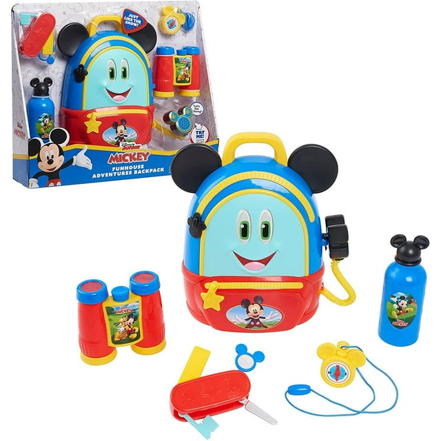 Mochila Disney Junior Mickey Mouse Funhouse Adventures Just Play 5 Piezas con Luces y Accesorios de Sonidos
