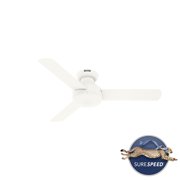 Hunter 44 inch Indoor Ceiling Fan No Light - White Modern Ceiling Fan without Light, 3 Blades, Low Profile Mount, For Bedroom, Living Room, or Kitchen, Wall Control - Presto 52402, Matte White