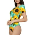thumbnail image 2 of The Xecao Sunflowers With Green Leaves Women's Crew Neck Body Suit, a short-sleeved bodysuit and basic swimsuit, both comfort and style for dating and daily life, 2 of 9