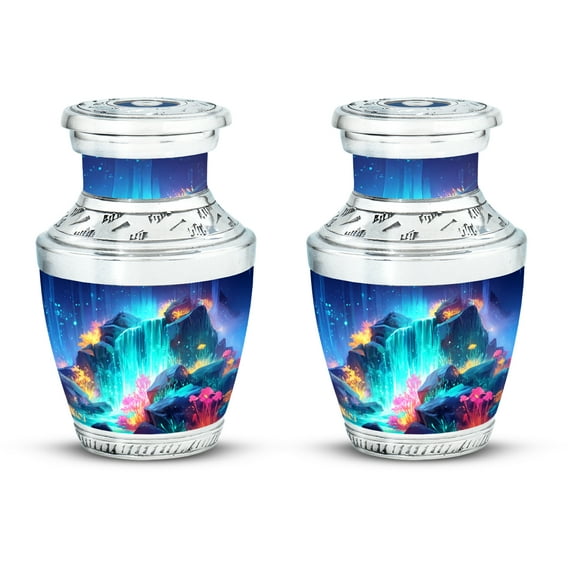 SABURIAL Waterfall Urn - Handcrafted Elegant Memorial Urn for Mom & Dad - Beautiful Funeral Tribute Urns for Women & Men - Small Cremation Urns for Human Ash - 3 Inch - Pack of 2