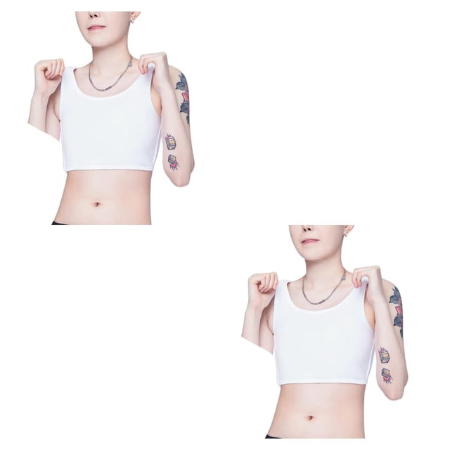Qarigey Camiseta sin mangas chaleco moldeador de senos camisa pecho Trans adelgazamiento ropa interior elástica fortalecer reforzado Blanco L 2piezas