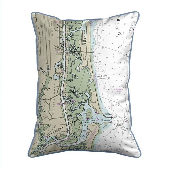 Betsy Drake SN11534SB 11 x 14 in. Sunset Beach, NC Nautical Map Small Corded Indoor & Outdoor Pillow