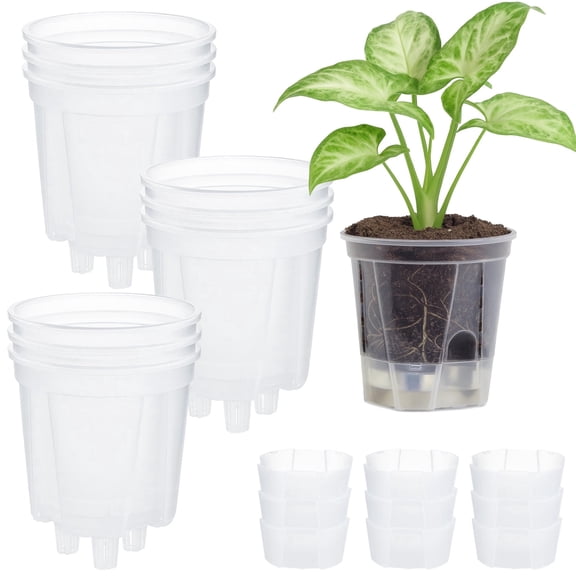 9 PCS Self-Watering Pot with Reservoir, Clear Plastic Plant Pots with Air and Drainage Holes, Indoor and Outdoor Flower Planters for Home Office, Healthy Root Growth