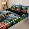 thumbnail image 3 of Metsweet Dinosaur T-Rex Zipper Twin Comforter Sets with Fitted Sheet and 2 Pillowcases, Prehistoric Jungle Zipper Bedding Set,4-Piece,Black Reversible, 3 of 6