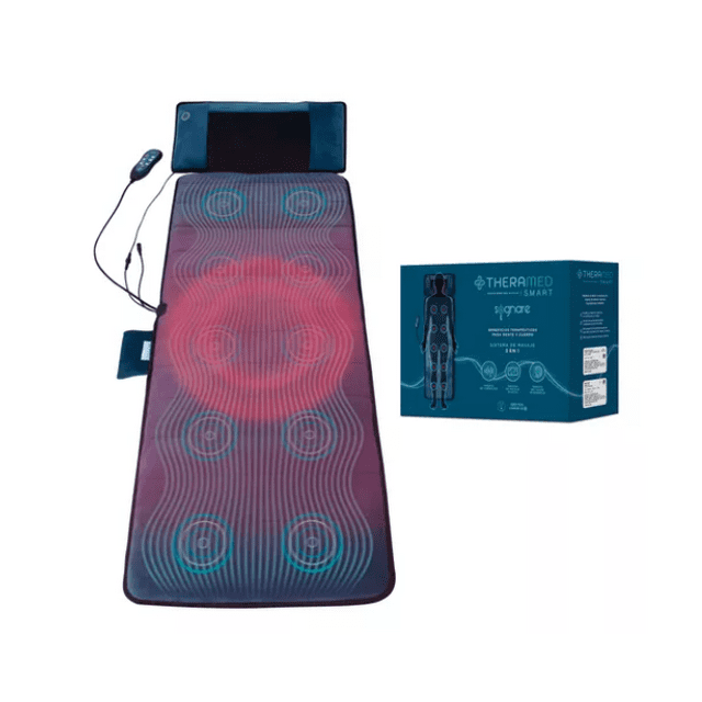 Sognare Theramed Smart Colchoneta de Masaje con 3 Terapias: Calor Infrarrojo, Vibración 10 motores, Masaje Shiatsu, 8 funciones, 9 zonas de Masaje y 9 niveles de intensidad