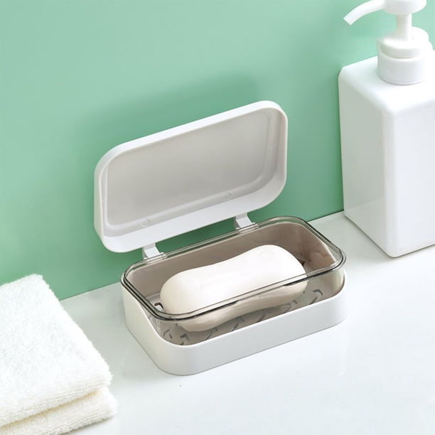 Nueva caja de jabón para lavamanos con tapa, caja de jabón de plástico con doble drenaje