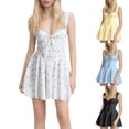 thumbnail image 4 of Women's Floral Corset Mini Dress Sleeveless A-Line Skater Dress with Bow Tie Front Lace-Up Back, 4 of 4