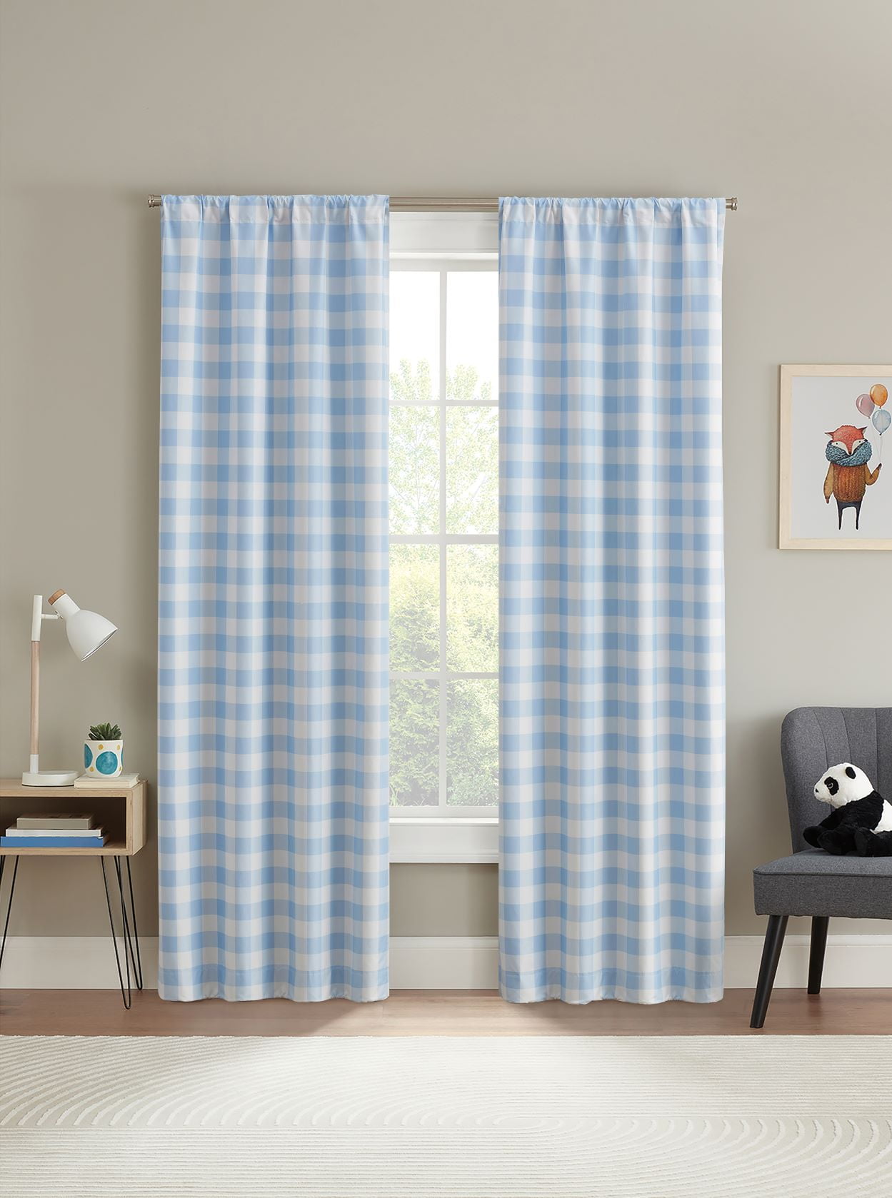 Your Zone Gingham Plaid Blackout Curtain Panel Pair, Set of 2, Light Blue, 37" W x 84" L
