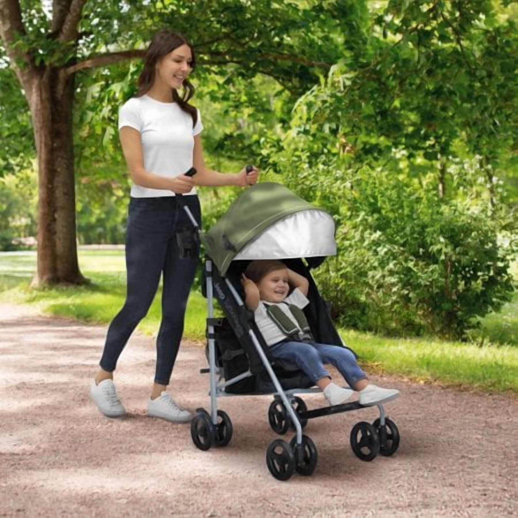 Jeep TurboGlyde Plus Stroller by Delta Children - Lightweight Travel Stroller Only Weighs 13.7 Pounds, Olive Green
