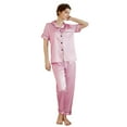 thumbnail image 3 of Aloohaidyvio 2 Pack Womens Silk Satin Pajama Sets Button Down Sleepwear Short Sleeve Top and Pants Soft Pjs Lounge Set Sizes S, 3 of 3