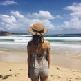 thumbnail image 5 of Sombrero de 56-58cm de circunferencia para mujer, protector solar de verano, sombrero de ala grande, sombrilla de viaje, sombrero de paja para playa, sombrero para el sol con lazo, 5 of 5