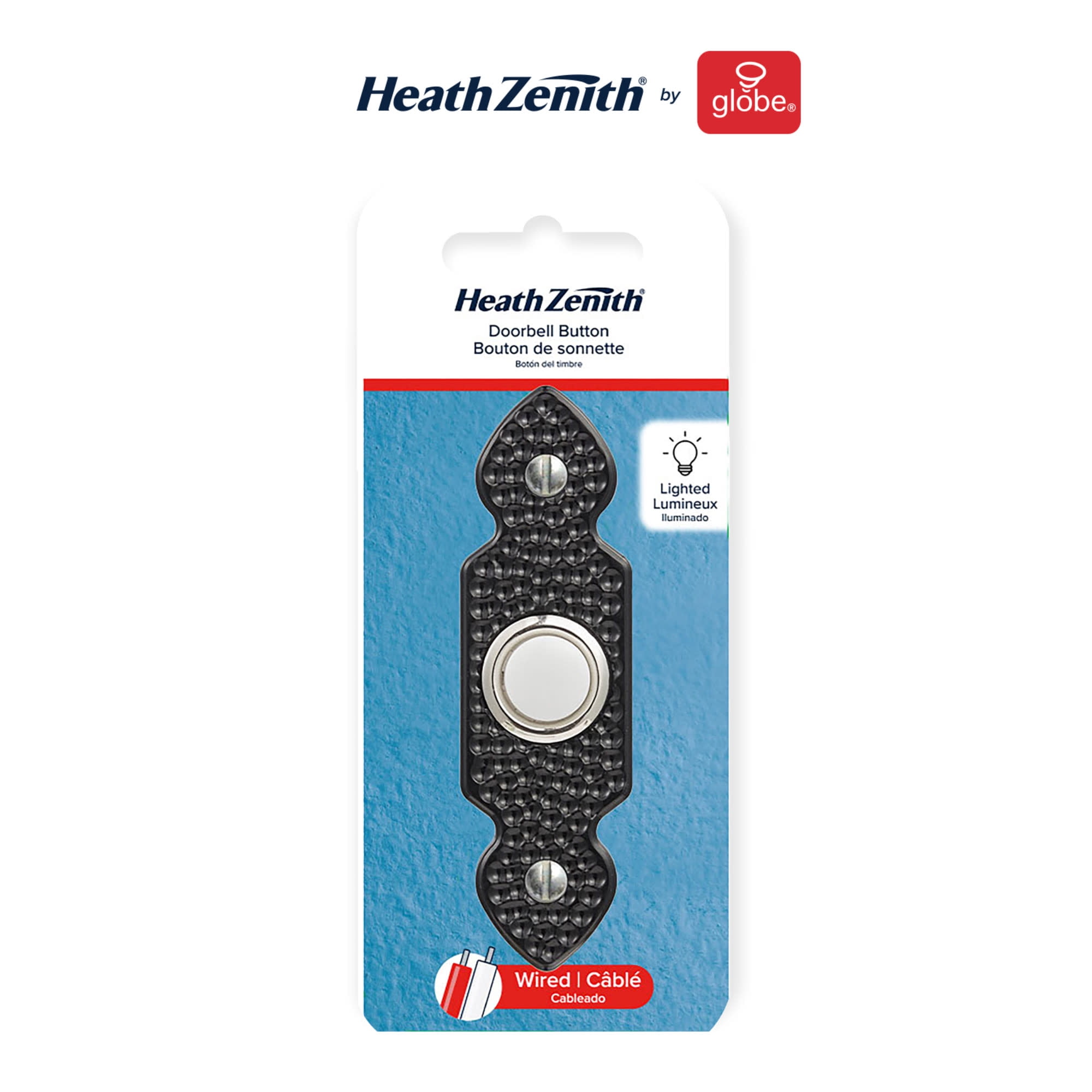 Globe Electric 91008662 Heath Zenith Plastic Wired Lighted Push Doorbell Button - Black