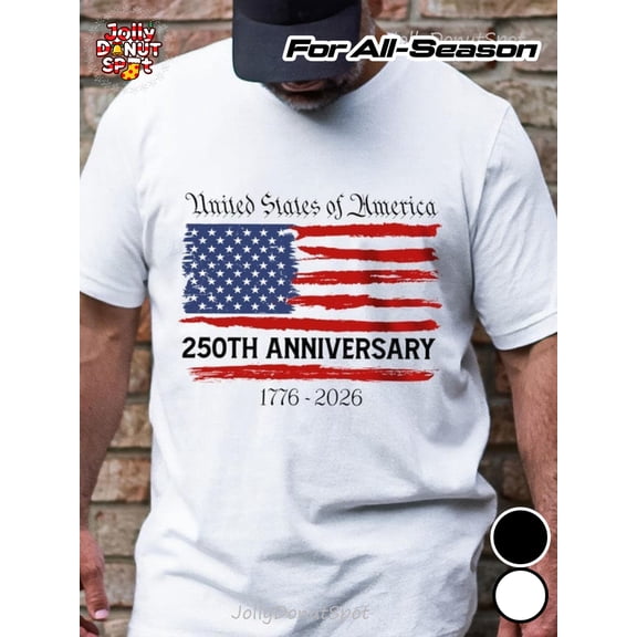 Retro United States of America 250th Anniversary T-Shirt Patriotic 1776-2026 Distressed American Flag Graphic Tee for Men