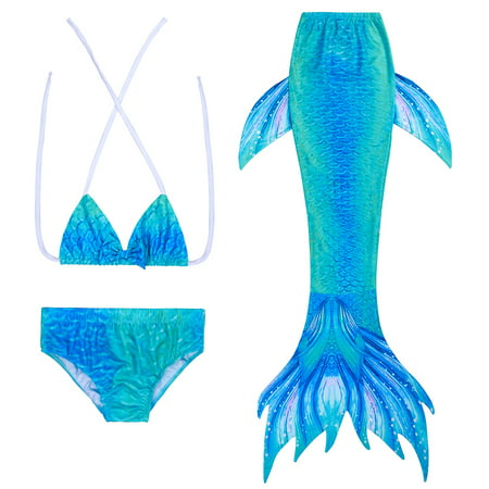 3pcs Girls Mermaid Tail Swimwear Mermaid Swimsuit Bathing Suit Princess Bikini Swimmable Costumes for 3-8 Years