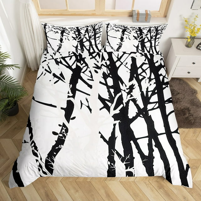 Tree Branch Duvet Cover Toddler Abstract Ink Bedding Set Abstract Plant Art Work Botanical Comforter Cover For Men Japanese Modern Geometric Simple Black White Room decor Quilt Cover(No Comforter)