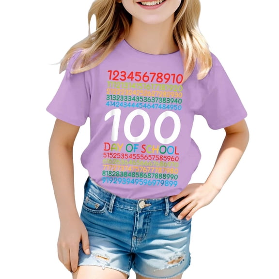 Tisuna Girl'S Last Day Of School T Shirt Letter Print Short Sleeve Crew Neck Tops Casual Breathable Toddler Child Kids Summer Shirts Purple Size 8-9 Years