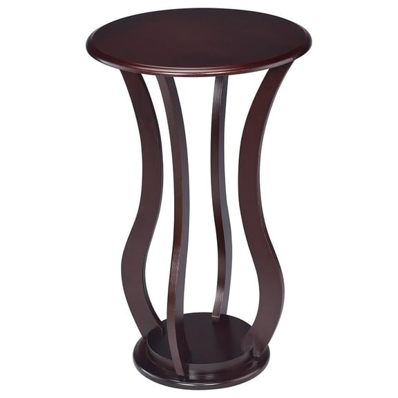 Cherry Round Accent Table with Faux Marble Top for Living Room, 28.5 Small Side Table with Shelf, Traditional Wooden End Table