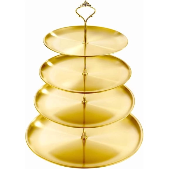 Gold 4 Tier Cake Stand, Stainless Steel Cupcake Tower Display Stand for Wedding Birthday Party, Dessert Table Serving Tray for Cupcakes, Cakes, Snacks and Fruits