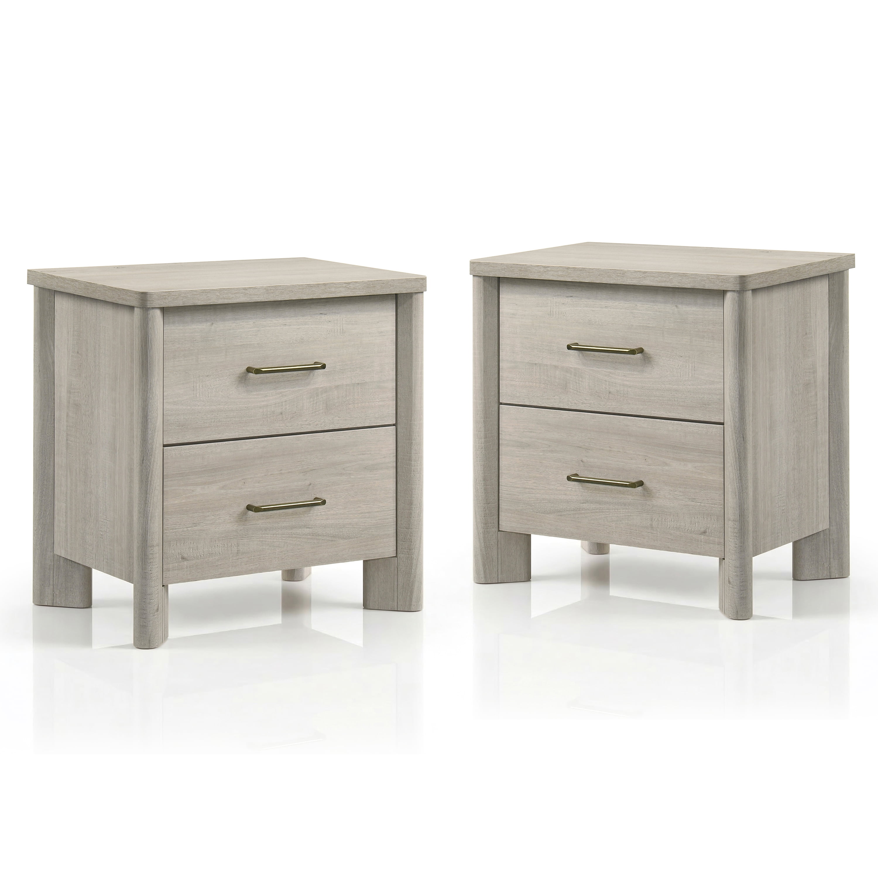 Furniture of America Gracie Modern Wood 2-Drawer Nightstands with USB Ports, Set of 2, Cool Beige