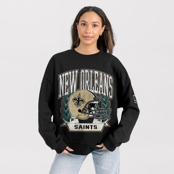 Women's Gameday Couture Black New Orleans Saints Oversized Victory Lane Black Label Premium Fleece Sweatshirt