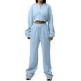 thumbnail image 2 of Women'S Tracksuit Set - Long Sleeve Zipper Hooded Sweatshirt with Solid Color Lace-Up Pants - Two-Piece Set Sky Blue XL, 2 of 6
