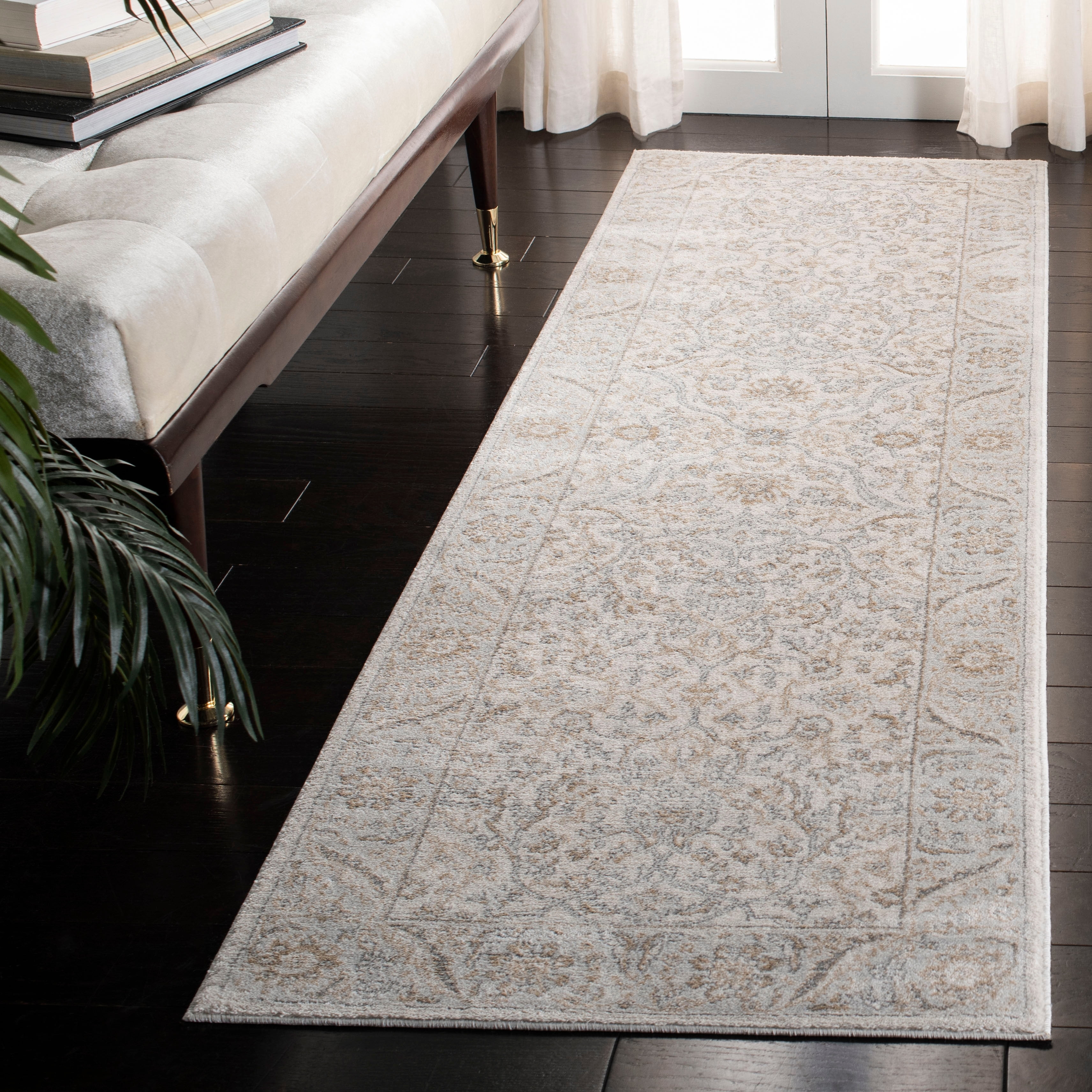 Safavieh Isabella Oriental Power Loomed Cream/Beige Floral Area Rugs, 2'2" x 7', Fade Resistant Runner