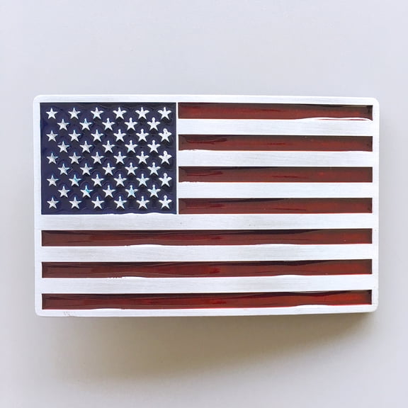 Antique Silver Enamel American US Flag Belt Buckle Hebilla