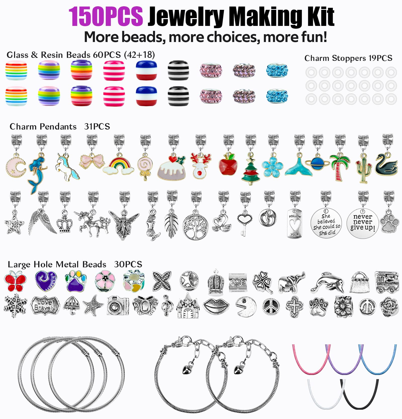 Charm Bracelet Making Kit, Rongsi 150 Pcs Jewelry Making Supplies Including Pendants Neck Chains, Unicorn Gifts Set for Teen Girls Arts and Crafts for Kids Ages 5-12