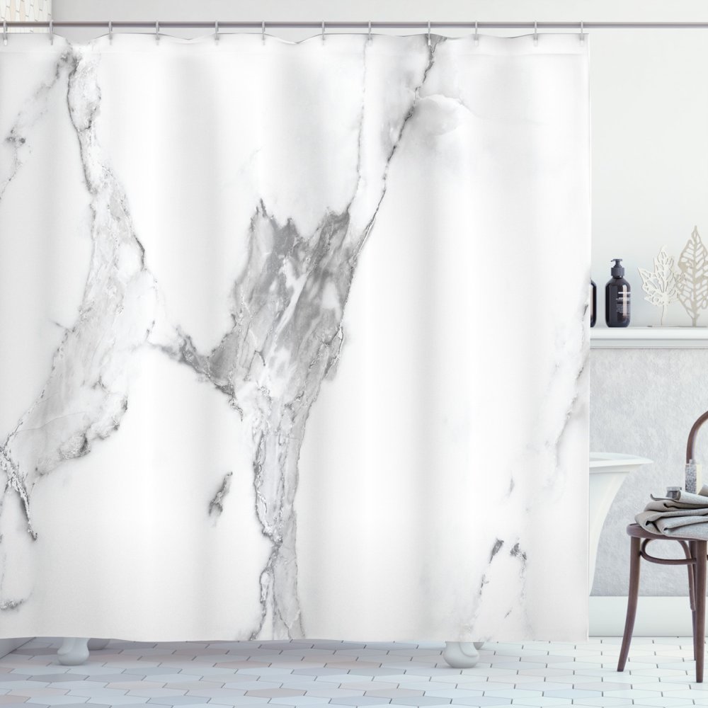 Marble Shower Curtain, Abstract Stained Hazy Pattern Natural Textured