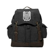 Attack on Titan Dual Wing Vintage Rucksack Backpack with Leather Straps, Black