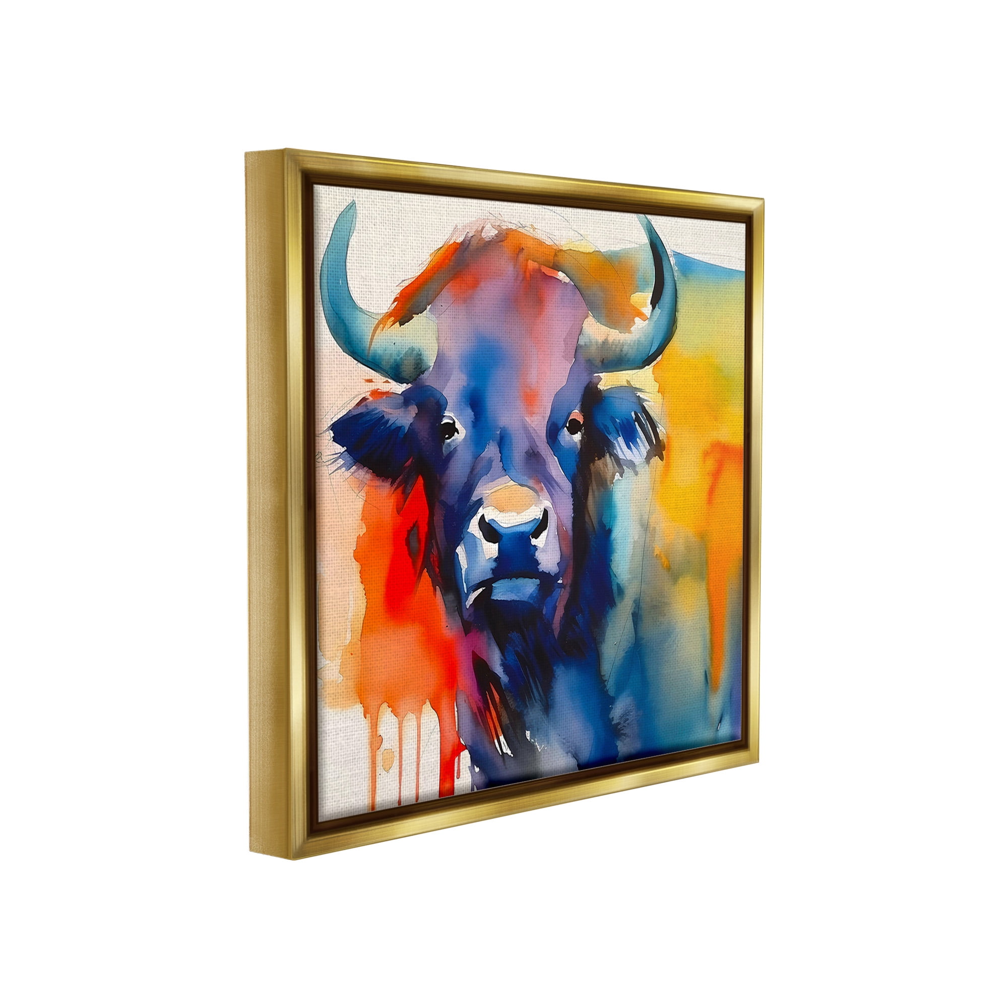 Stupell Industries Abstract Vivid Cattle Animals & Insects Painting Gold Floater Framed Canvas Art Print Wall Art, 25 x 25